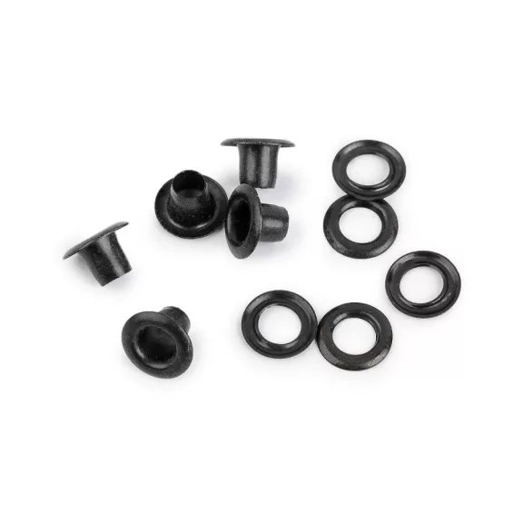 Ringli alátéttel belső Ø4 mm / külső Ø7,5 mm vastagabb anyagokra - 1 fekete lakk (1000 pr) Ringli alátéttel belső Ø4 mm / külső Ø7,5 mm vastagabb anyagokra - 1 fekete lakk (1000 pr)