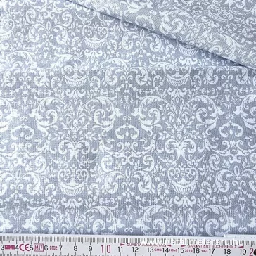   Halvány szürke fehér keleti inda mintás pamutvászon 220 cm-es
