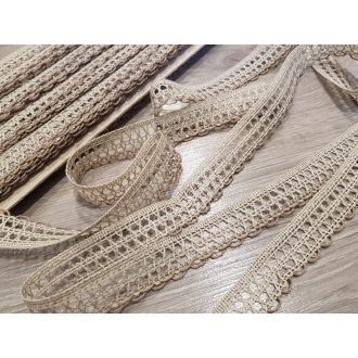 Natúr bézs kevertszálas len szalag csipke 24mm-es