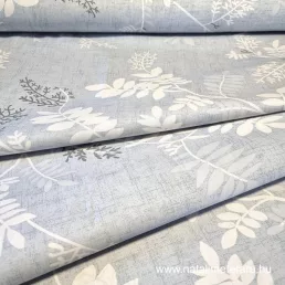 Acélszürke levél mintás 220 cm széles pamut perkál