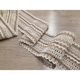   Natúr bézs-fehér kevertszálas len szalag csipke 10.5cm-es