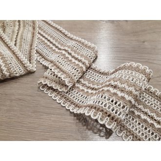   Natúr bézs-fehér kevertszálas len szalag csipke 10.5cm-es