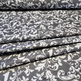Sötét szürke barokk mintás pamutvászon 220 cm széles