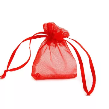   Organza ajándéktasak 4,5x7 cm - 5 piros (20 db-os csomagolás)