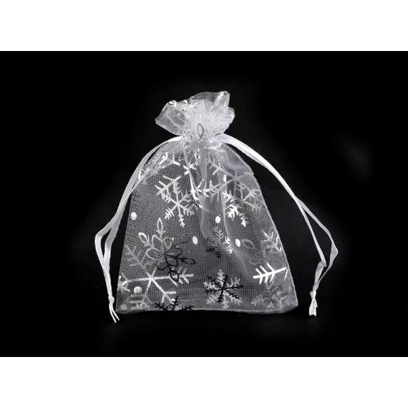 Karácsonyi ajándéktasak pehely 9x12 cm organza - 1 fehér ezüst (10 db-os csomagolás) Karácsonyi ajándéktasak pehely 9x12 cm organza - 1 fehér ezüst (10 db-os csomagolás)