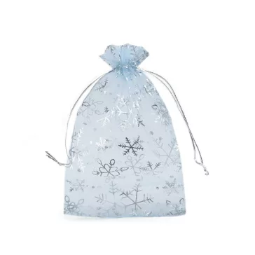   Karácsonyi ajándéktgasak pehely13x18 cm organza - 5 jégkék ezüst (50 db-os csomagolás)