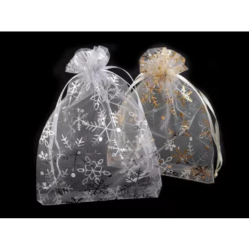   Karácsonyi ajándéktgasak pehely13x18 cm organza - 5 jégkék ezüst (50 db-os csomagolás)
