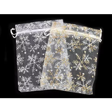   Karácsonyi ajándéktgasak pehely13x18 cm organza - 5 jégkék ezüst (50 db-os csomagolás)