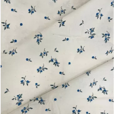   Washed cotton percale with blue berries on a natural base, 220 cm wide.