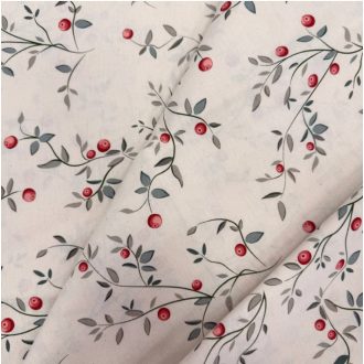   Vörös áfonya mintás előmosott prémium pamutperkál / finom pamutvászon 220 cm széles