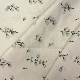   Szürke-fekete apró tulipán virágmintás előmosott prémium pamutperkál / finom pamutvászon 220 cm széles