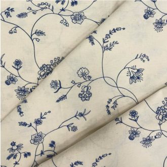   Kék apró virágos inda mintás előmosott prémium pamutperkál / finom pamutvászon 220 cm széles