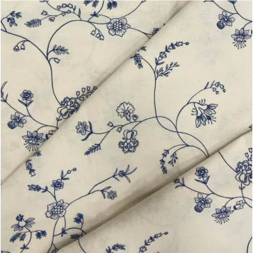   Blue small floral vine patterned pre-washed premium cotton percale / fine cotton fabric 220 cm wide