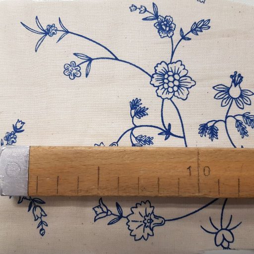 Kék apró virágos inda mintás előmosott prémium pamutperkál / finom pamutvászon 220 cm széles