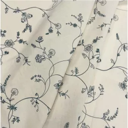   Dark green small floral vine pattern washed cotton percale / fine cotton fabric, 220 cm wide