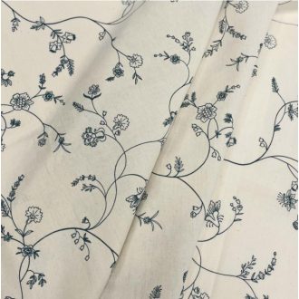   Sötétzöld apró virágos inda mintás előmosott prémium pamutperkál / finom pamutvászon 220 cm széles