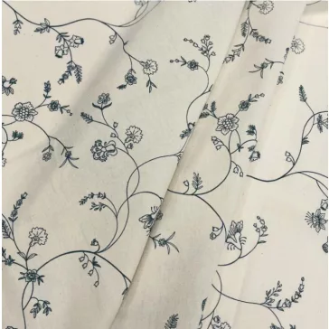   Navy blue small floral vine patterned pre-washed premium cotton percale / fine cotton fabric 220 cm wide