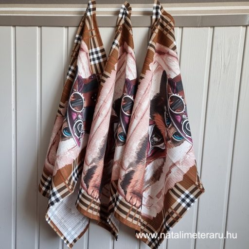 Barna macska-kockás, 1db konyharuha 