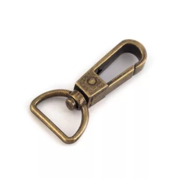   Fém forgós karabíner 20 mm-es befűző - 2 ósárgaréz (50 db-os csomagolás)