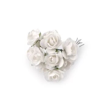   Rózsavirág, papír drót száron / félkészáru bokréták készítéshez hossza Ø20 mm - 1 Off White (60 bunch)