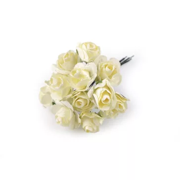   Rózsavirág, papír drót száron / félkészáru bokréták készítéshez hossza Ø20 mm - 18 krém világos (60 bunch)