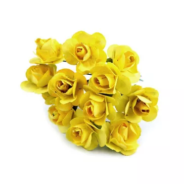   Rózsavirág, papír drót száron / félkészáru bokréták készítéshez hossza Ø20 mm - 19 sárga (60 bunch)
