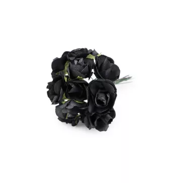   Rózsavirág, papír drót száron / félkészáru bokréták készítéshez hossza Ø20 mm - 23 fekete (60 bunch)