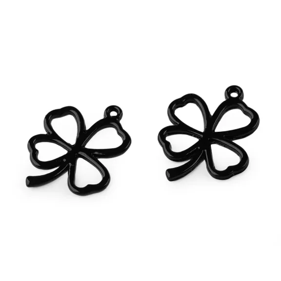 Medál négyágú lóhere 20x24 mm - 4 fekete lakk (2 db-os csomagolás) Medál négyágú lóhere 20x24 mm - 4 fekete lakk (2 db-os csomagolás)