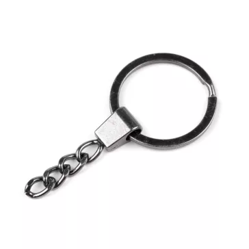   Láncos kulcskarika Ø30 mm - 3 nikkel fekete (20 db-os csomagolás)