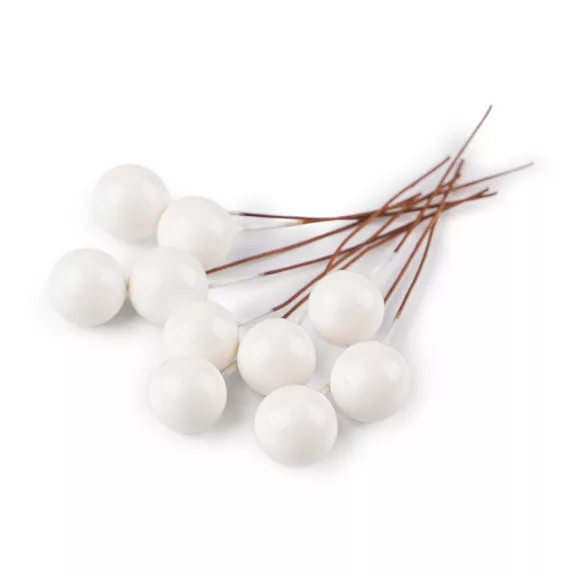 Mű magyal / bogyók dróton Ø1,2 cm - 2 fehér (20 db-os csomagolás) Mű magyal / bogyók dróton Ø1,2 cm - 2 fehér (20 db-os csomagolás)