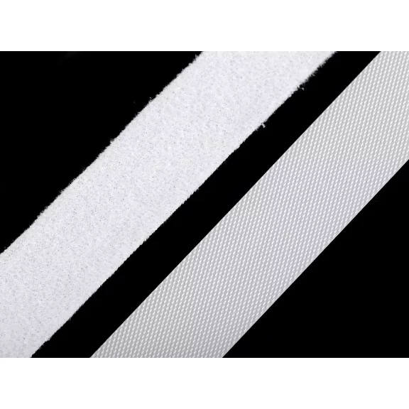 Alacsony tépőzár horog + plüss szélessége 20 mm vékony - 1 fehér (45 m-es csomagolás) Alacsony tépőzár horog + plüss szélessége 20 mm vékony - 1 fehér (45 m-es csomagolás)