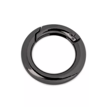   Nyitható kerek karabiner táskákra / kulcskarika Ø18 mm - 3 nikkel fekete (50 db-os csomagolás)