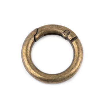   Nyitható kerek karabiner táskákra / kulcskarika Ø18 mm - 5 ósárgaréz (50 db-os csomagolás)