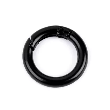   Nyitható kerek karabiner táskákra / kulcskarika Ø18 mm - 6 fekete lakk (1 db-os csomagolás)