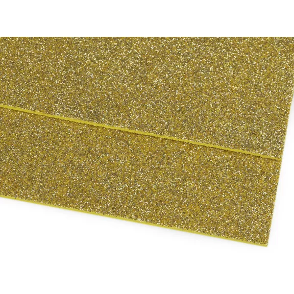 Habgumi Moosgummi csillámokkal 20x30 cm - 5 világos arany (2 db-os csomagolás) Habgumi Moosgummi csillámokkal 20x30 cm - 5 világos arany (2 db-os csomagolás)