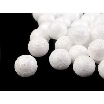   Dekorációs polisztirol golyócskák csillámmal Ø2 cm - fehér (1 zacskó)