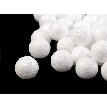   Dekorációs polisztirol golyócskák csillámmal Ø2 cm - fehér (12 zacskó)