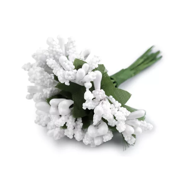 Virágbibék dróton / bokréta - 1 fehér (36 db-os csomagolás) Virágbibék dróton / bokréta - 1 fehér (36 db-os csomagolás)
