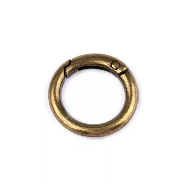   Karabiner gömbölyű táskára való / kulcskarika Ø16 mm - 5 ósárgaréz (50 db-os csomagolás)