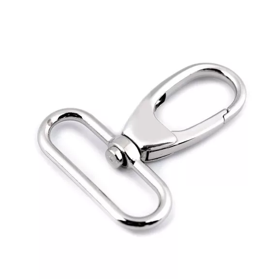 Fém forgós karabiner 38 mm-es befűző - 1 nikkel (10 db-os csomagolás) Fém forgós karabiner 38 mm-es befűző - 1 nikkel (10 db-os csomagolás)