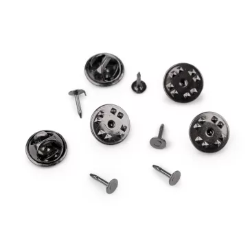   Tiszti patent hát+szeg Ø11 mm jelvény gomb, pillangó patent - 3 nikkel fekete (10 pr)
