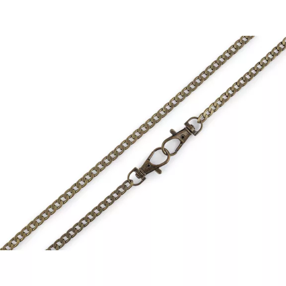 Fém lapos táskalánc karabinerrel hossza 120 cm - 5 ósárgaréz (4 db-os csomagolás) Fém lapos táskalánc karabinerrel hossza 120 cm - 5 ósárgaréz (4 db-os csomagolás)