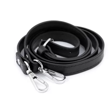   Műbőr heveder / táskafül karabinerrel hossza szélessége 1,5 cm - 1 fekete nikkel (10 db-os csomagolás)
