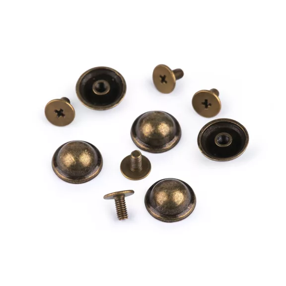 Díszes csavaros nyitt / láb táskákra Ø13 mm - 4 ósárgaréz (5 pár) Díszes csavaros nyitt / láb táskákra Ø13 mm - 4 ósárgaréz (5 pár)