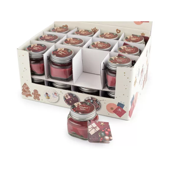 Kis illat mécses üvegben névkártyával 28 g - 28 (Mulled wine) vörös bordó (1 db-os csomagolás) Kis illat mécses üvegben névkártyával 28 g - 28 (Mulled wine) vörös bordó (1 db-os csomagolás)