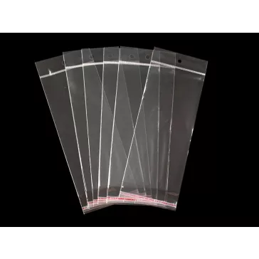   PP ragasztócsíkos celofán tasak jellegű BOPP tasak akasztóval  8x19,5 cm - átlátszó (100 db-os csomagolás)