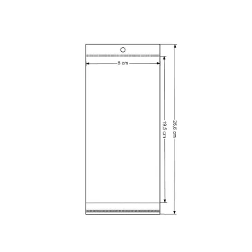   PP ragasztócsíkos celofán tasak jellegű BOPP tasak akasztóval  8x19,5 cm - átlátszó (3000 db-os csomagolás)