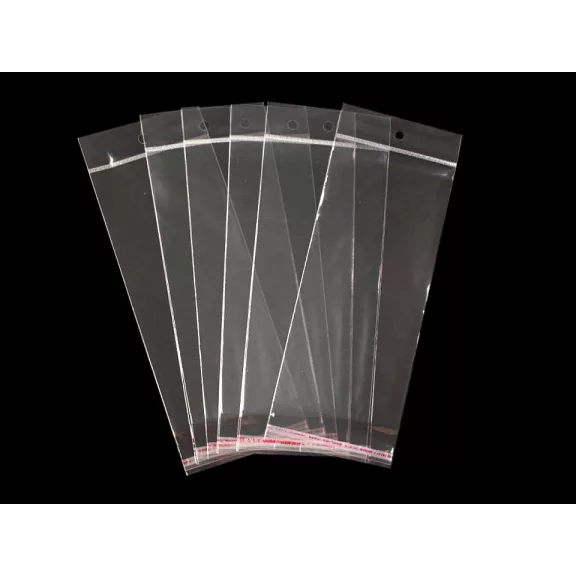 PP ragasztócsíkos celofán tasak jellegű BOPP tasak akasztóval 8x19,5 cm - átlátszó (1000 db-os csomagolás) PP ragasztócsíkos celofán tasak jellegű BOPP tasak akasztóval 8x19,5 cm - átlátszó (1000 db-os csomagolás)