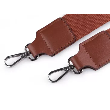   Textil táskafül / heveder karabinerrel szélessége 3,8 cm - 2 barna konyak nikkel (1 db-os csomagolás)