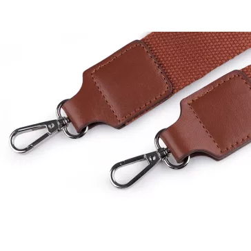   Textil táskafül / heveder karabinerrel szélessége 3,8 cm - 2 barna konyak nikkel (5 db-os csomagolás)